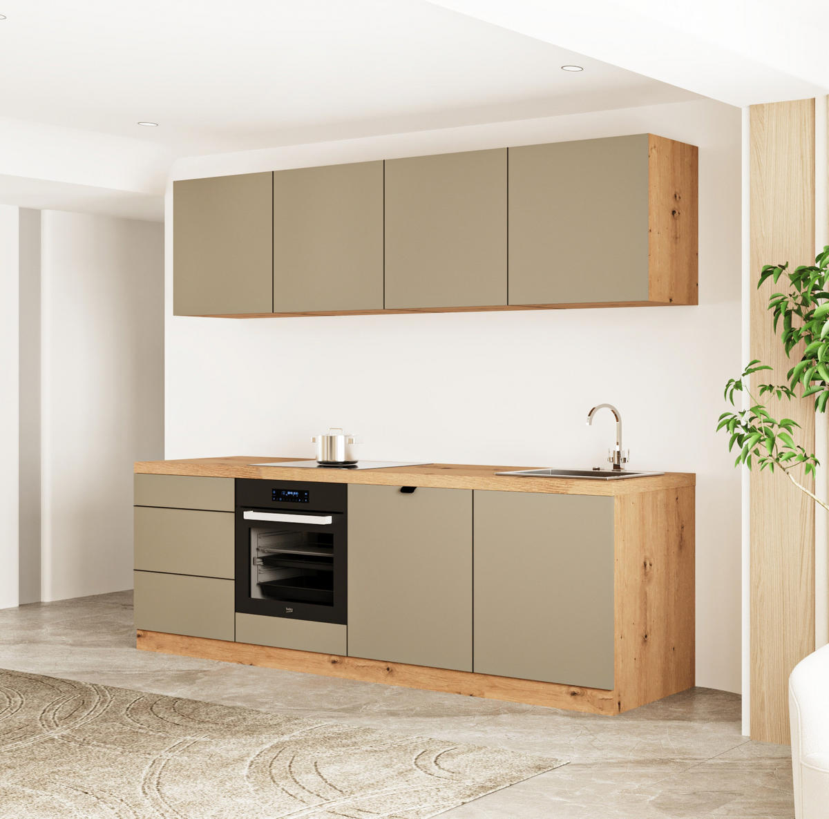 KÜCHENZEILE 240 cm - Langen KL28-M240 - in Beige/Matt - Beige, Holz (240/212/52cm)
