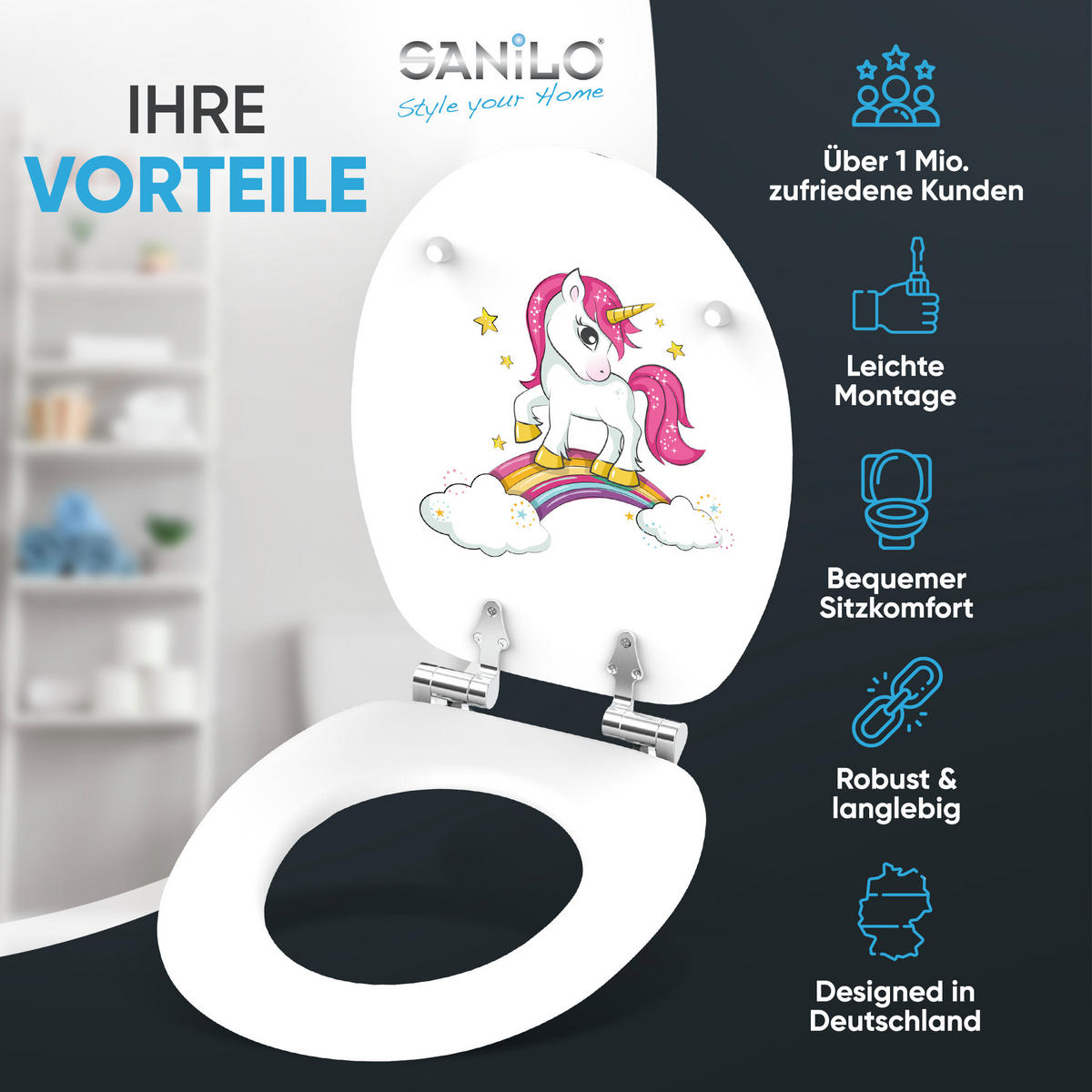 WC-SITZ mit Absenkautomatik Einhorn - Multicolor, Holzwerkstoff (38/6/47cm) - Sanilo