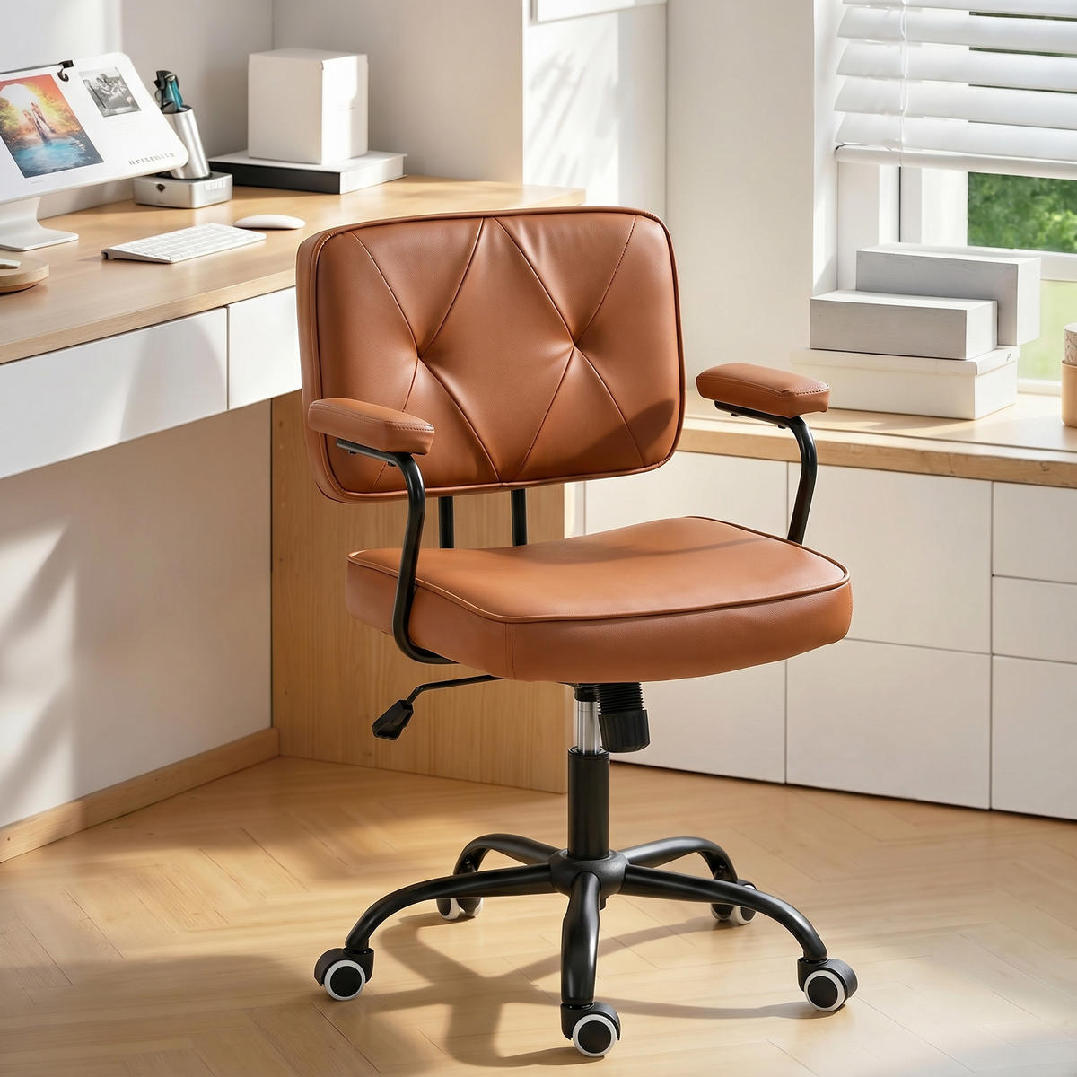 BÜROSTUHL mit Rollen, Drehstuhl, Braun - Braun, Metall (58/91/61cm) - Vinsetto