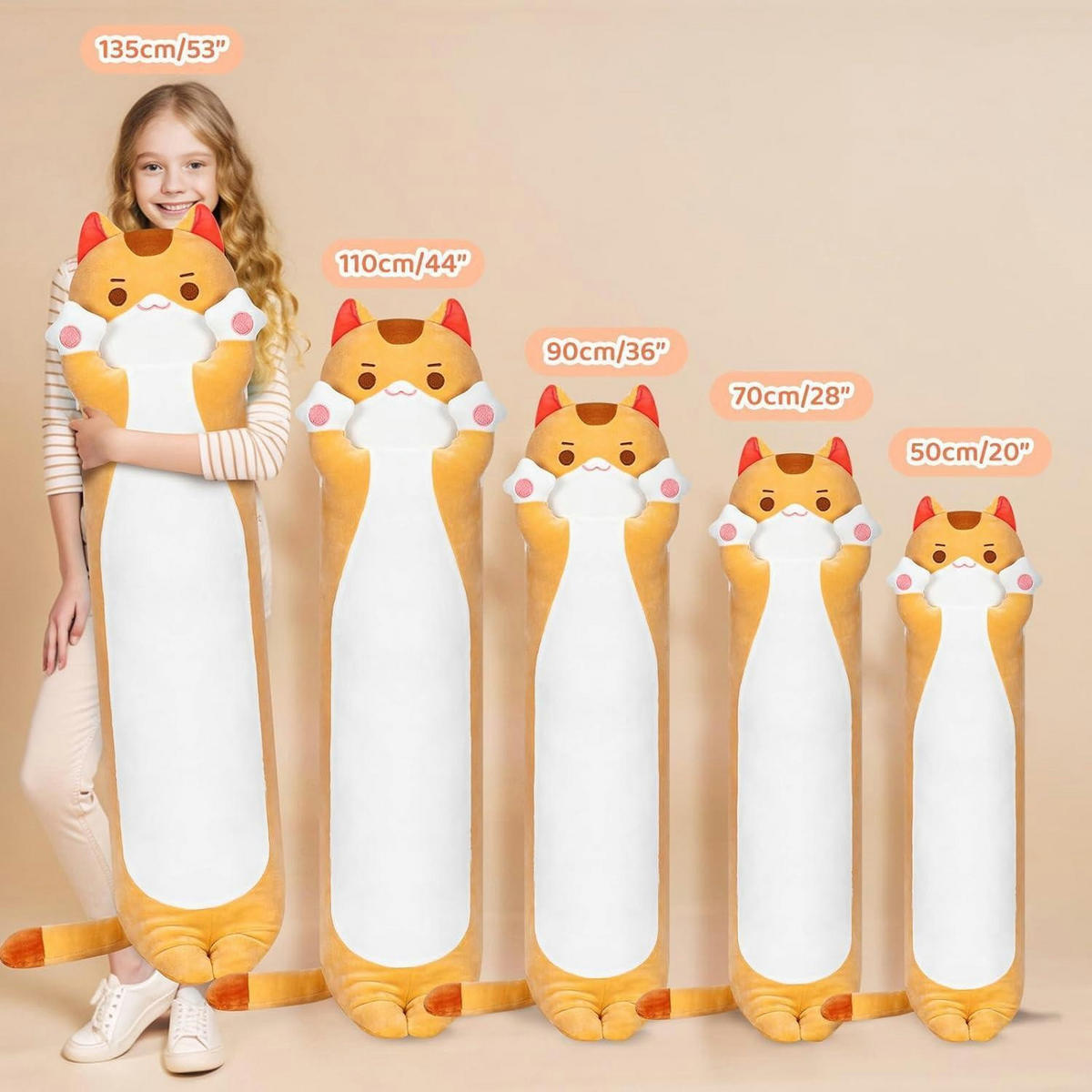 PLÜSCHKISSEN Katze orange, 110 cm als Kuschelkissen und Schlafbegleiter - Orange, Textil (20/110cm)