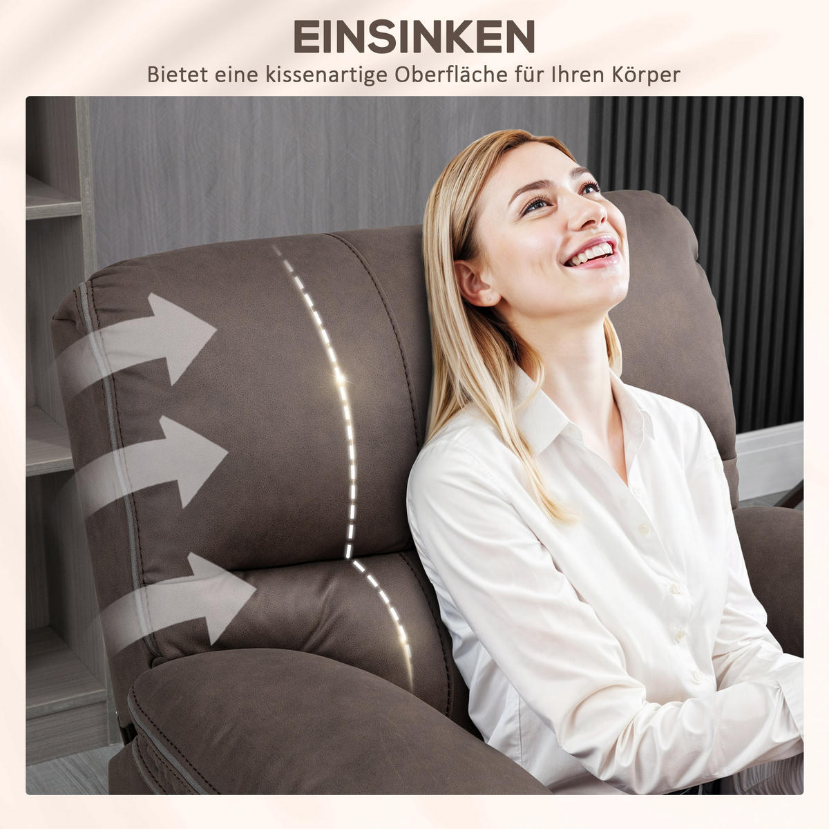 RELAXSESSEL, Fernsehsessel mit Liegefunktion, Fußteil für Wohnzimmer, Braun - Braun, Kunststoff (90/96/97cm) - HOMCOM