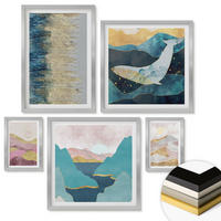 WANDBILDER 5er Set - 50x50 cm & 20x30 cm & 40x60 cm Silberner Rahmen - Abstrakte Berge Sonne - Silberfarben, Kunststoff (40/60cm) - ArtPrintCave