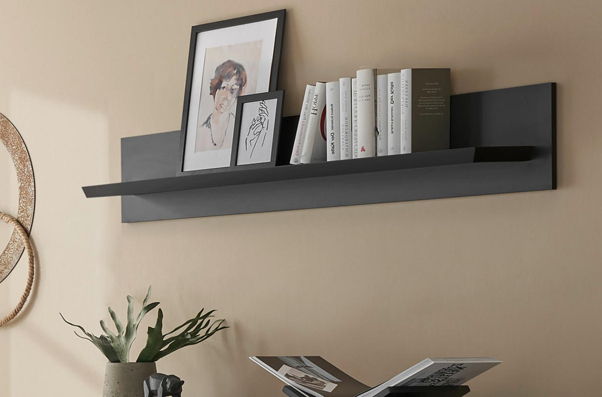 WANDBOARD schwarz matt, Wandregal 140 cm - Schwarz, Holzwerkstoff/Metall (140/45/22cm) - Furn.Design