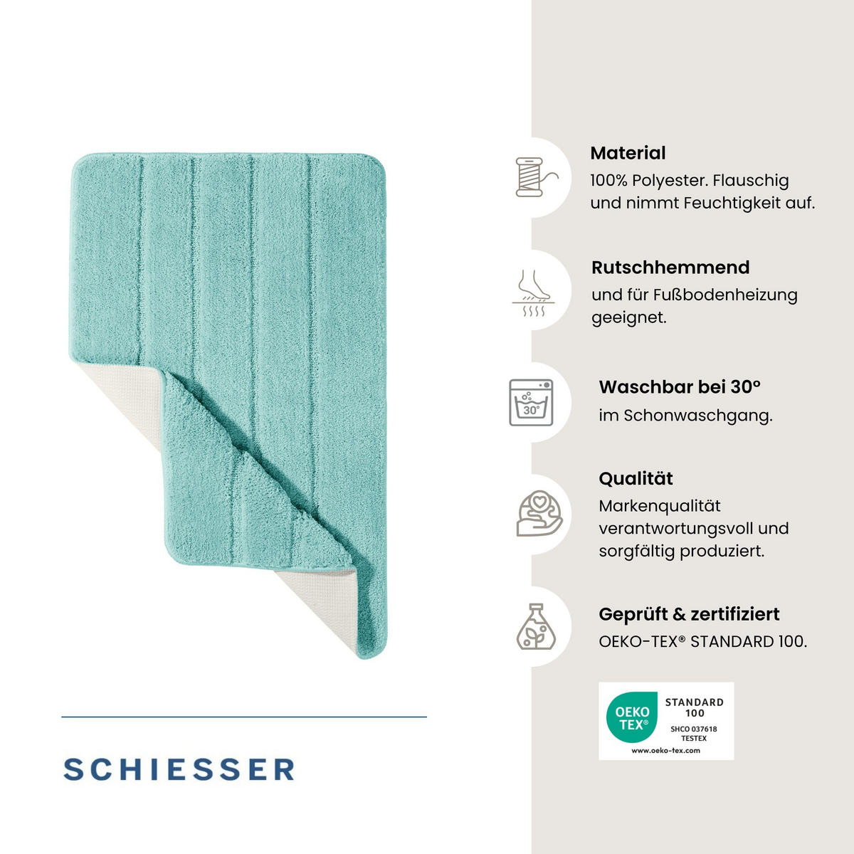 BADTEPPICH Milano - 100% Polyester - 60x100 cm - Helltürkis - Türkis, Textil (60/100cm) - SCHIESSER