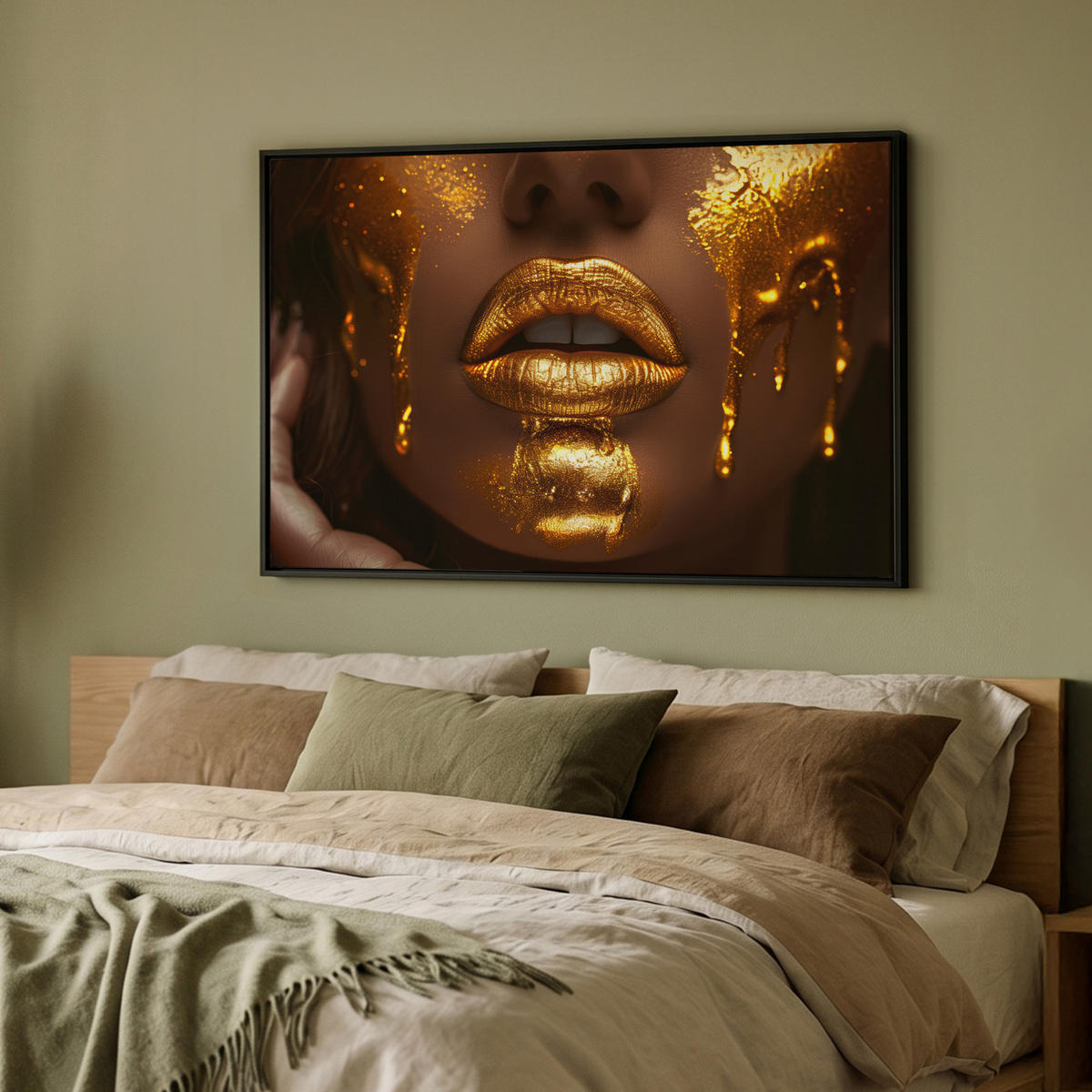 LEINWAND Bilder mit Rahmen - Frau - Gold - Luxus - Porträt - 90x60 - Goldfarben, Textil (90/60cm) - MuchoWow