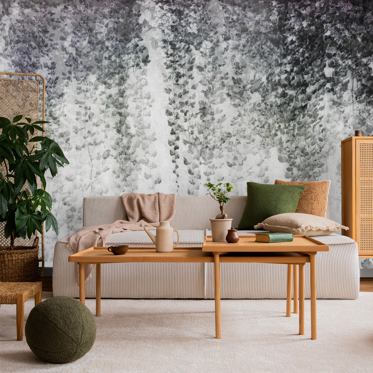 FOTOTAPETE Blätter Pflanzen Natur Vintage 150x105 - Grau, Papier (150/105cm) - Muralo
