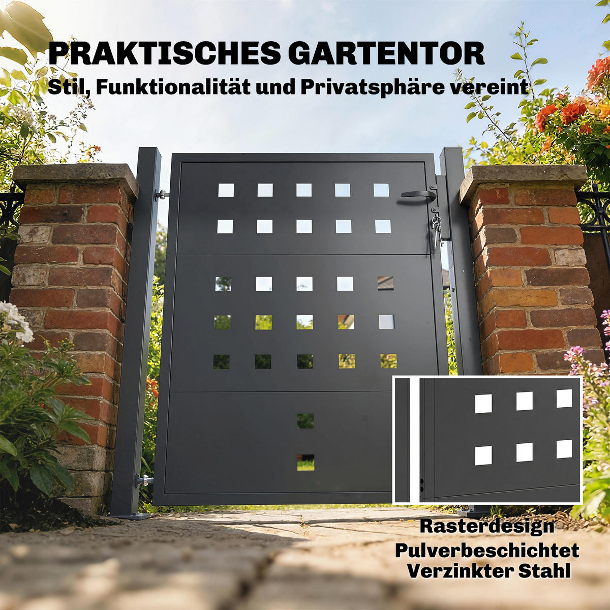 GARTENTOR Verzinkter Stahl Dunkelgrau - Dunkelgrau, Metall (4/130cm) - Outsunny