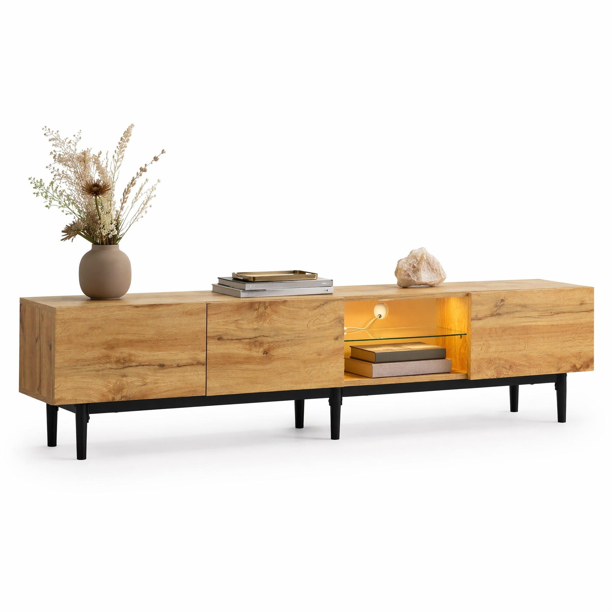 TV-ELEMENT mit LED 175 x 31 x 41 cm MDF Light Oak - Braun, Holzwerkstoff (31/41/175cm) - Beauniv