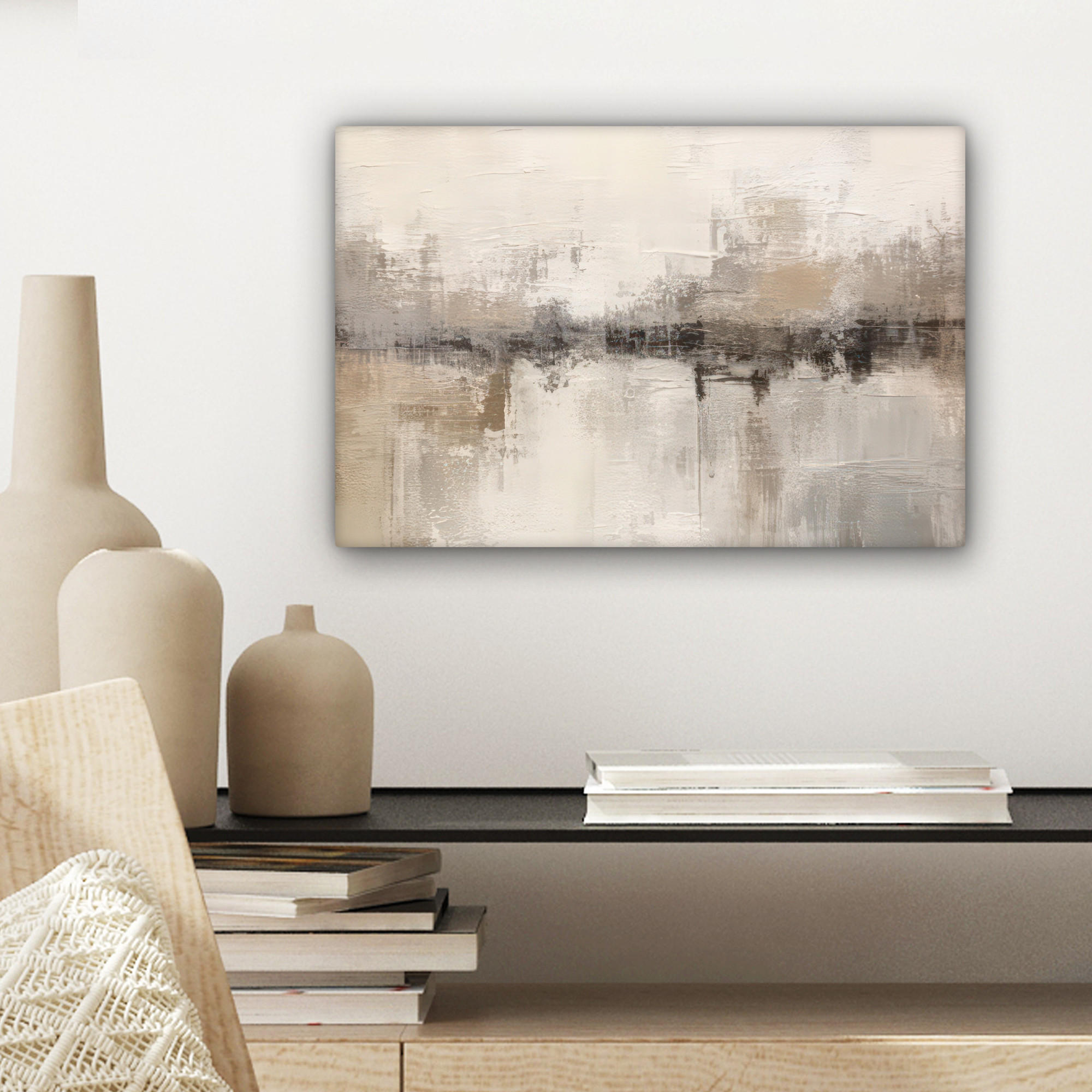 LEINWANDBILD Moderne Kunst - Abstrakt - Beige 30x20 cm - Beige, Textil (30/20cm) - MuchoWow