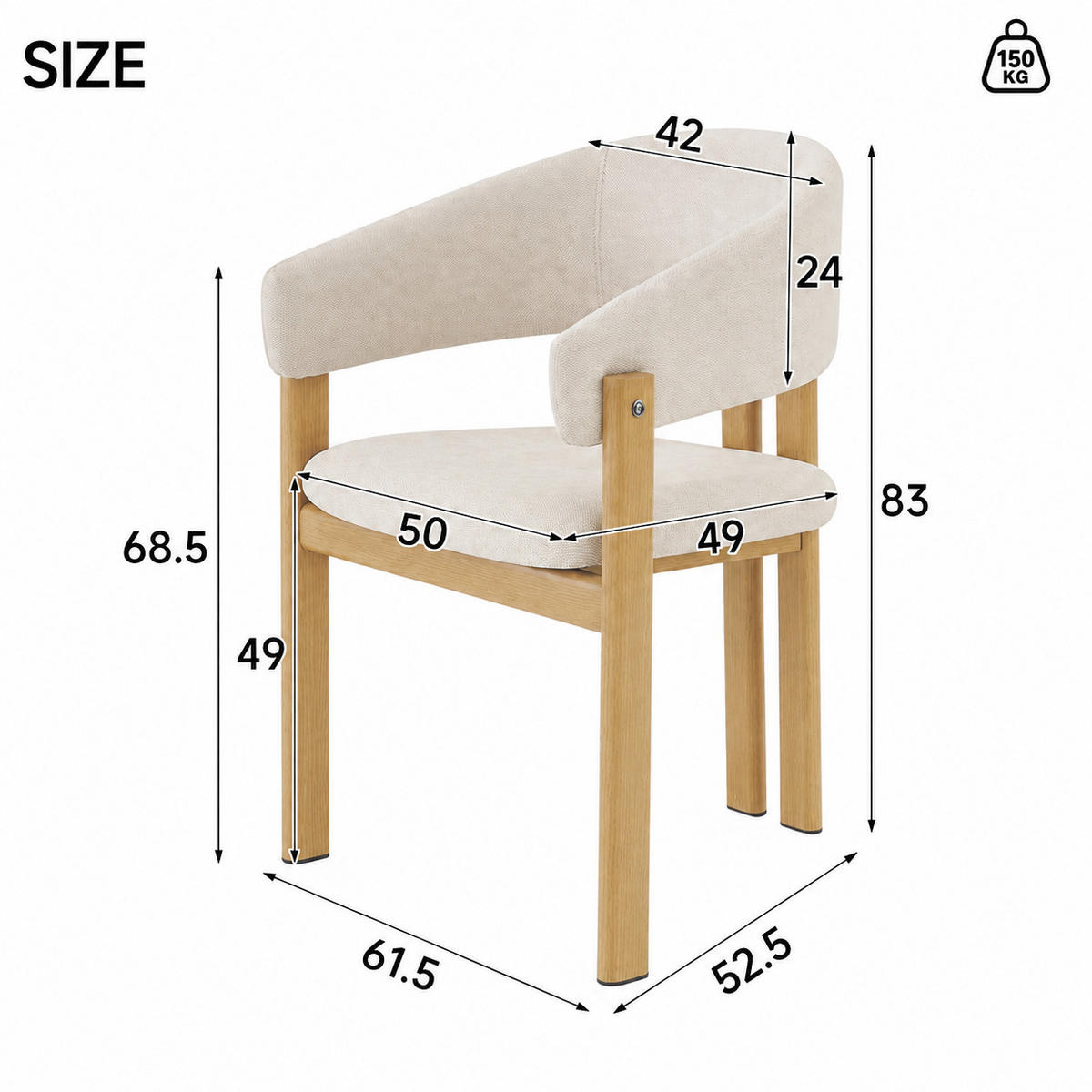 ESSZIMMERSTÜHLE 6er-Set Metall Holzoptik Leinen Natur - Naturfarben, Naturmaterialien (61.5/83/52.5cm) - FLIEKS