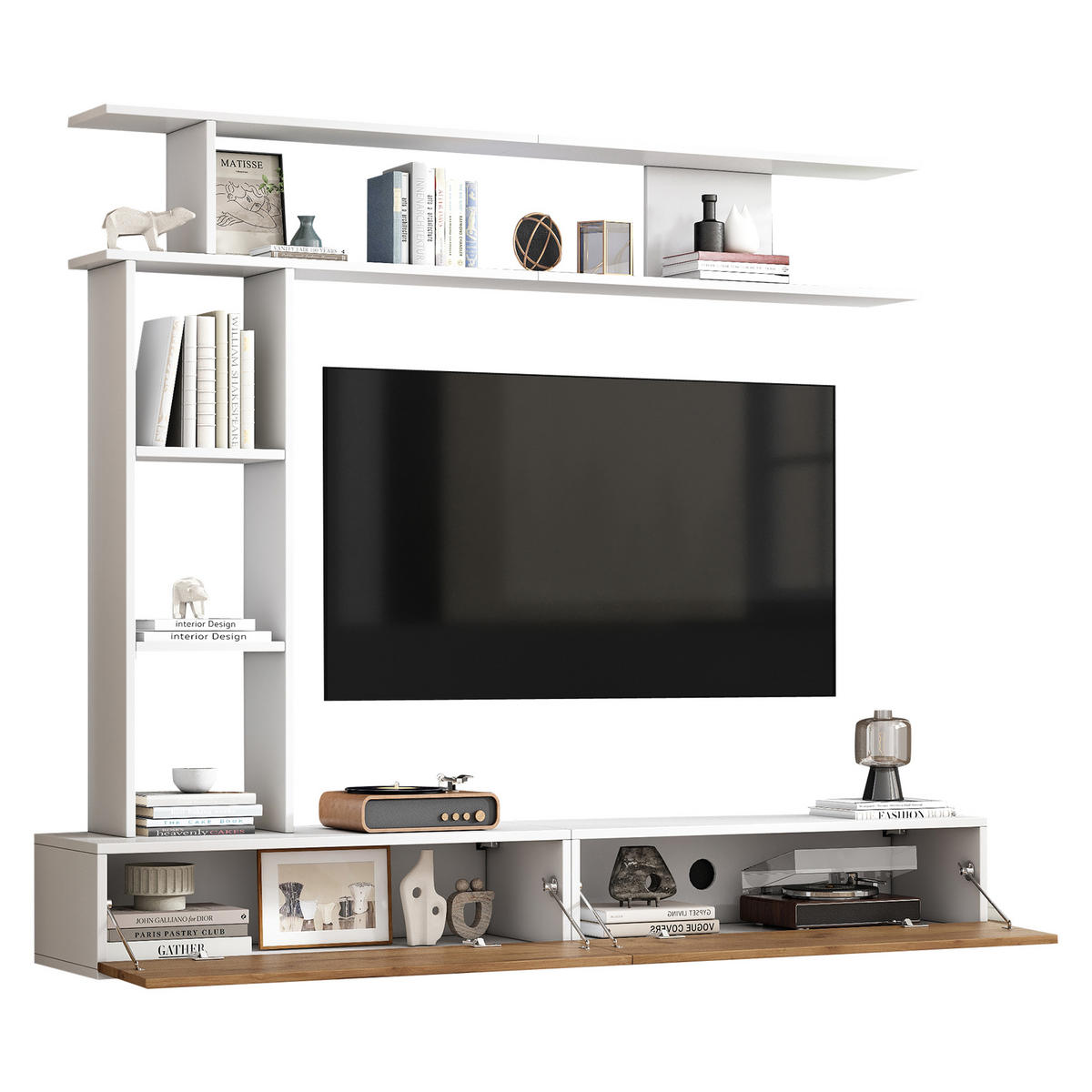 TV-ELEMENT3TLG 180cm TVWohnwandSet für 80ZollFernseher mit Wandregal WeißHolz - Weiß, Holz (36.5/16.99/95.99cm) - Raelunyi