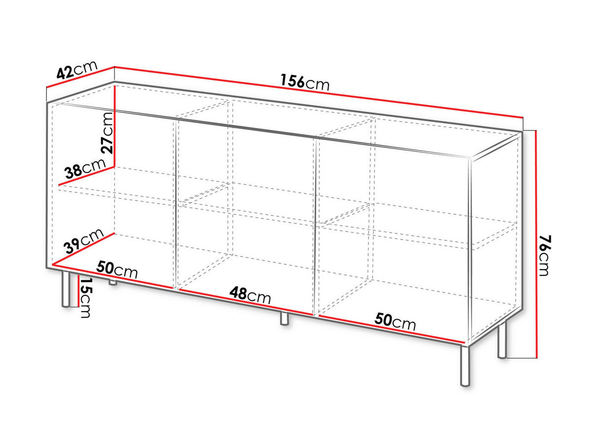 SIDEBOARD Aruba 3D 156 - Schwarz/Naturfarben, Holzwerkstoff (156/76/42cm) - MIRJAN24