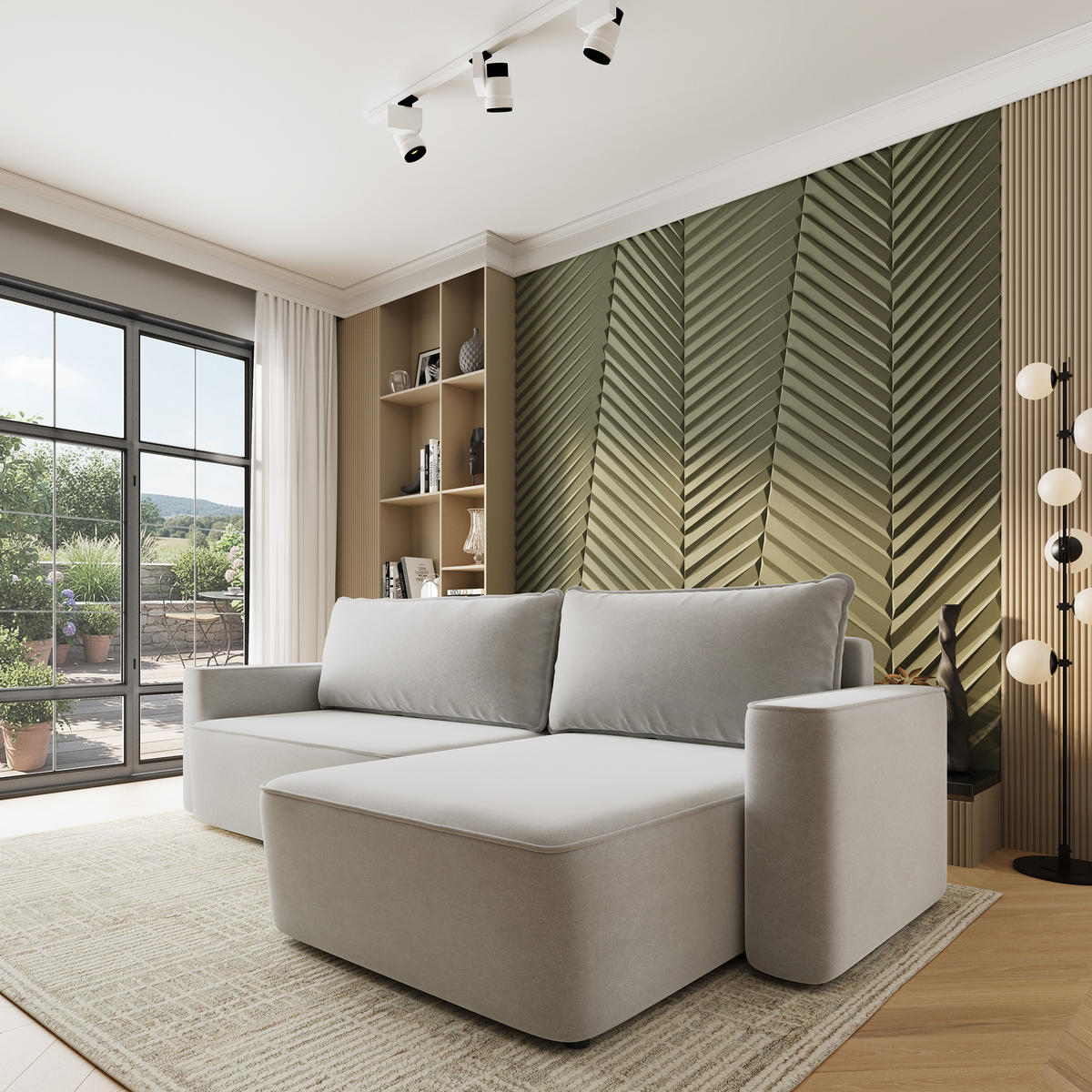 ECKSOFA BELARO CL Hellgrau Samtstoff mit Schlaffunktion - Hellgrau, Holzwerkstoff/Textil (280/162cm) - MASSENO