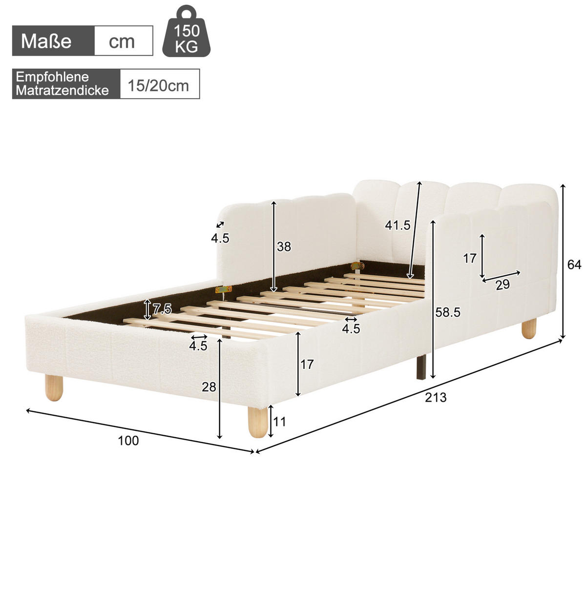 KINDERBETT 90x200 cm in Beige mit flexibel positionierbaren Armlehnen - Beige, Textil (90/200cm) - IVMEU