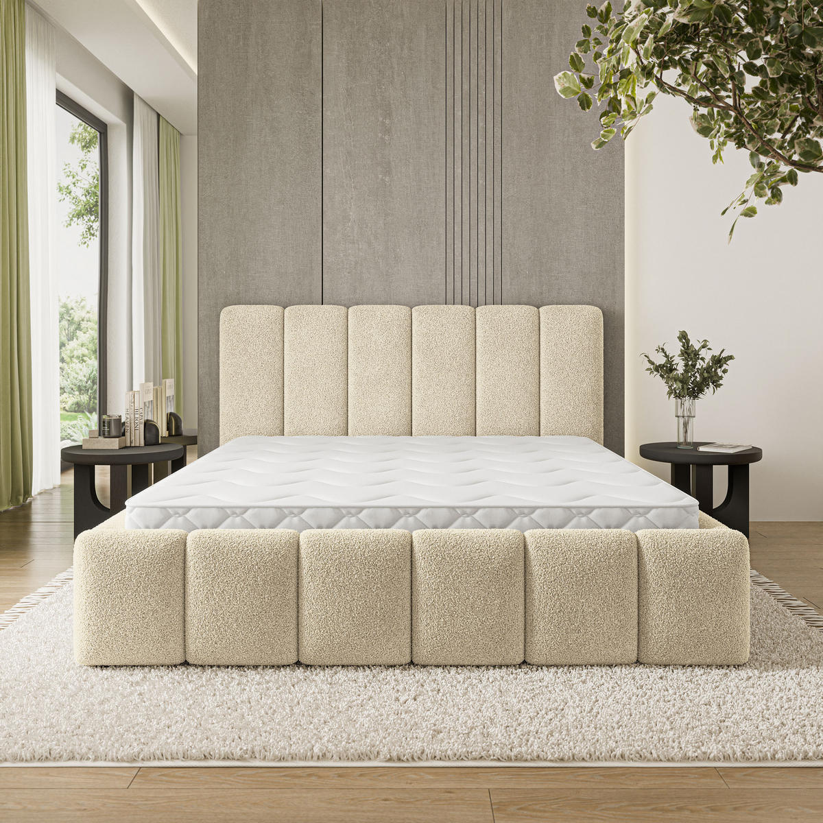 POLSTERBETT ATTORA Q 180x200 cm mit Bettkästen - Creme - Creme, Holz (180/200cm) - MASSENO