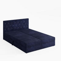 BOXBETT CRYSTAL 160/200 cm, in Dunkelblau, Premium Velours-Stoff, Bettkasten, Matratze, Topper - Dunkelblau, Textil (160/20cm) - Barchello