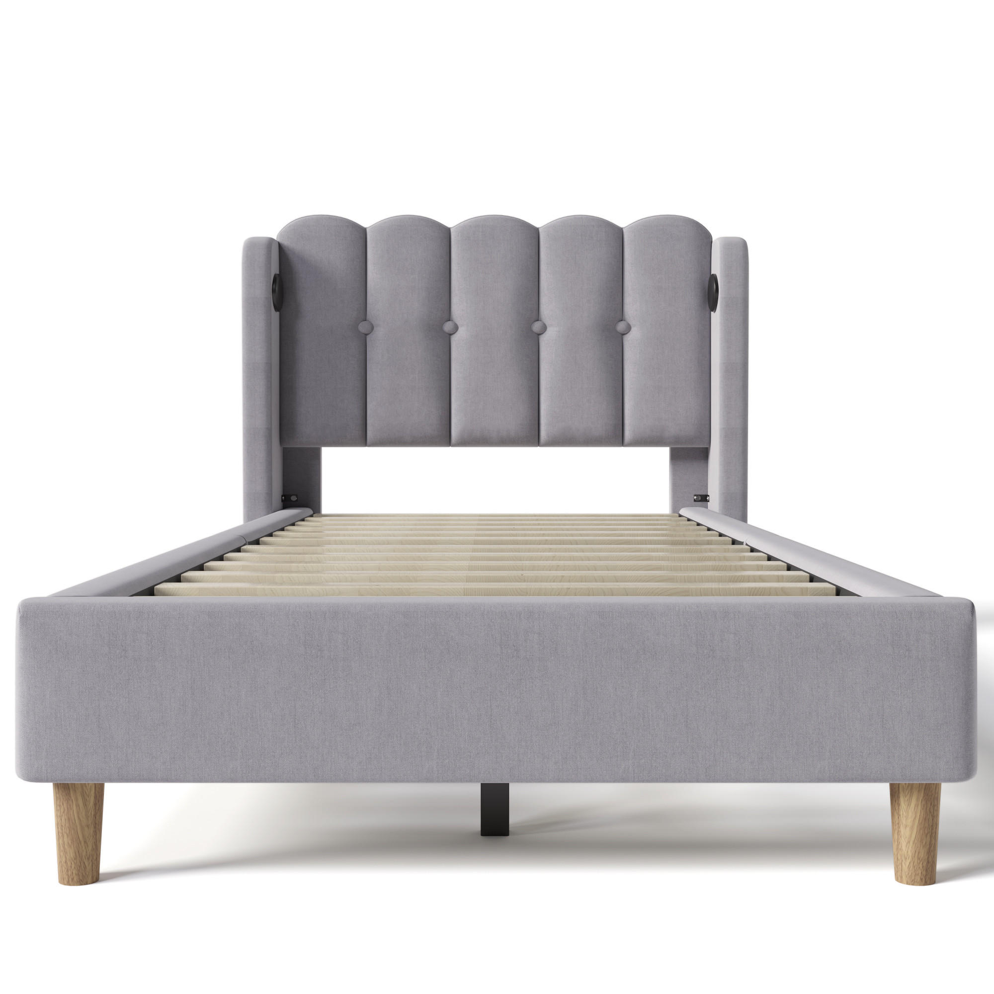 POLSTERBETT 90/200 cm in Grau Leinen mit USB Typ C Ladefunktion - Grau, Holz/Textil (90/200cm) - KOMHTOM