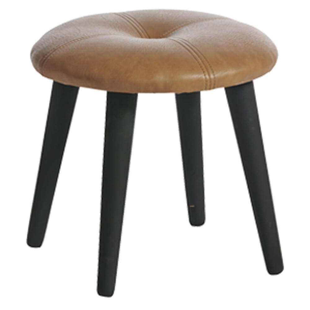 HOCKER Ø36x32 cm, Kunstleder-Holz, Hellbraun-Schwarz - Hellbraun/Schwarz, Holz (36/32/36cm) - dasmöbelwerk