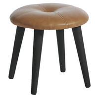 HOCKER Ø36x32 cm, Kunstleder-Holz, Hellbraun-Schwarz - Hellbraun/Schwarz, Holz (36/32/36cm) - dasmöbelwerk