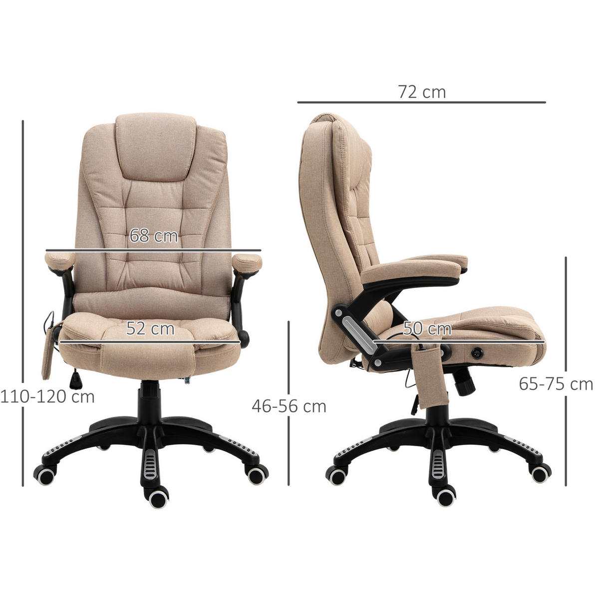 BÜROSTUHL in Braun 74x67x120 cm mit Massage- und Heizfunktion, höhenverstellbar - Braun, Textil (67/120/74cm) - IVMEU