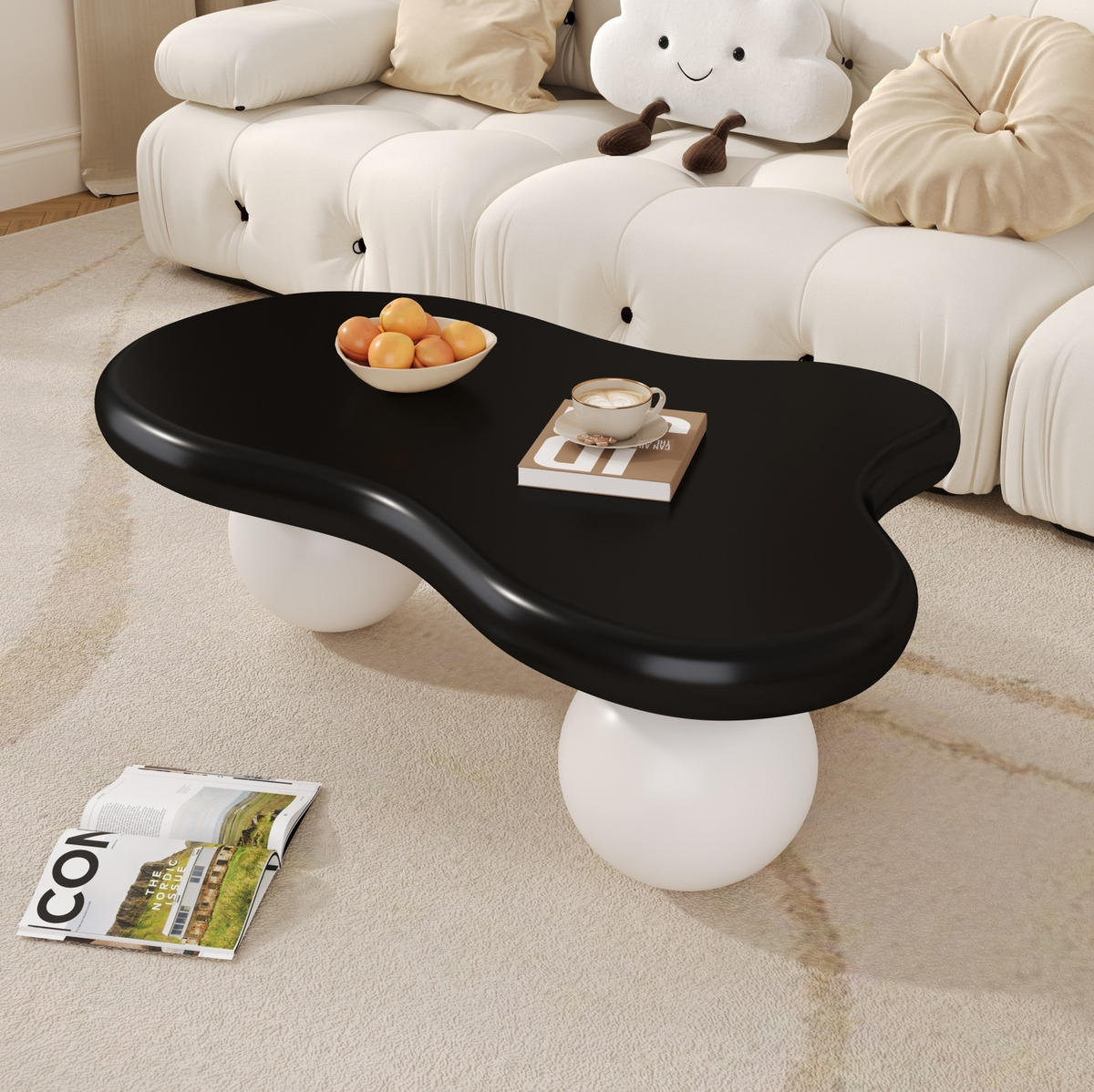 KONFERENČNÍ stolek 95/62,5/32 cm černo-bílý z MDF s LED osvětlením - bílá/černá, kompozitní dřevo (95/62.5/32cm) - OKWISH