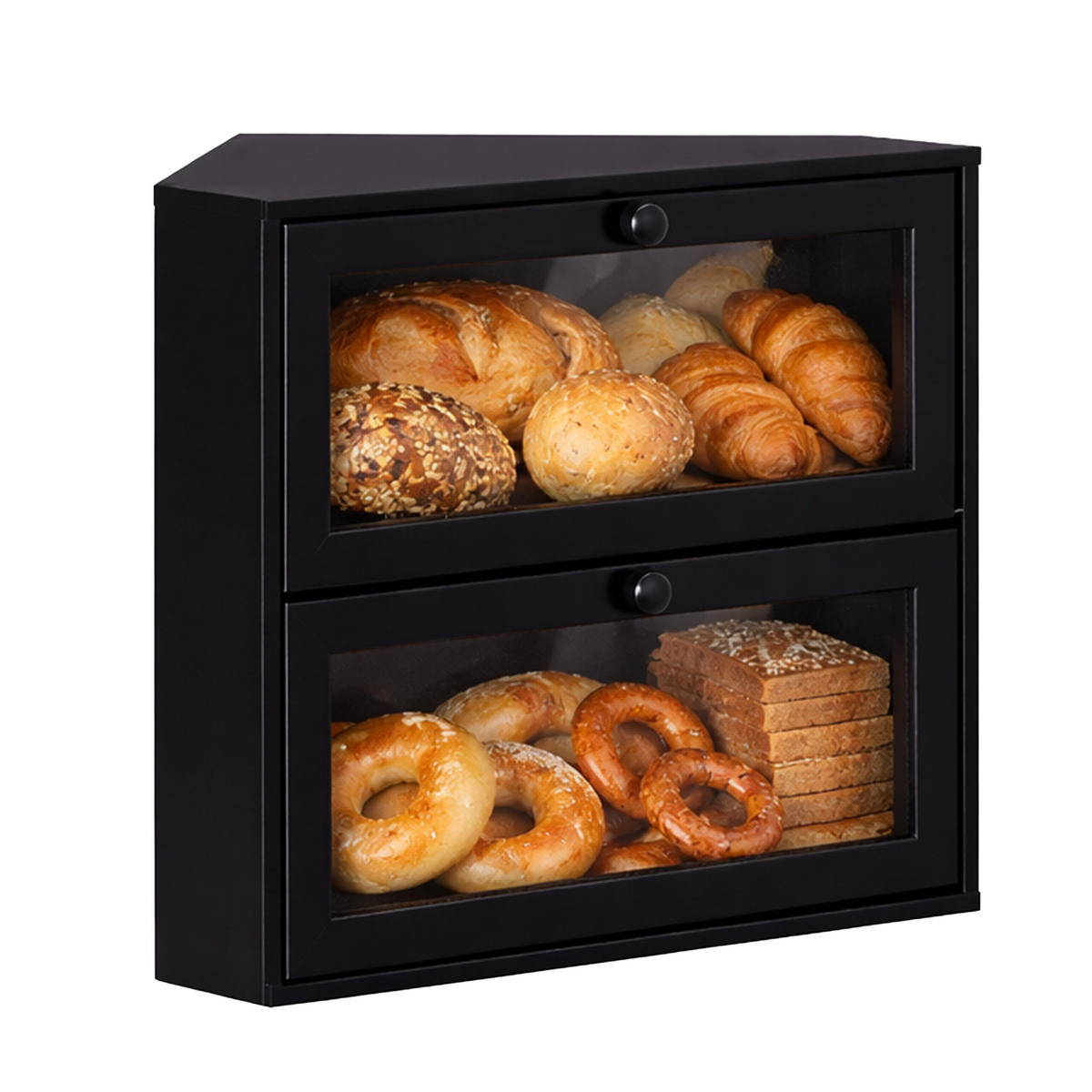ROHOVÝ chlebník - čierna, drevo/plast (40/35/27.5cm) - Relaxdays