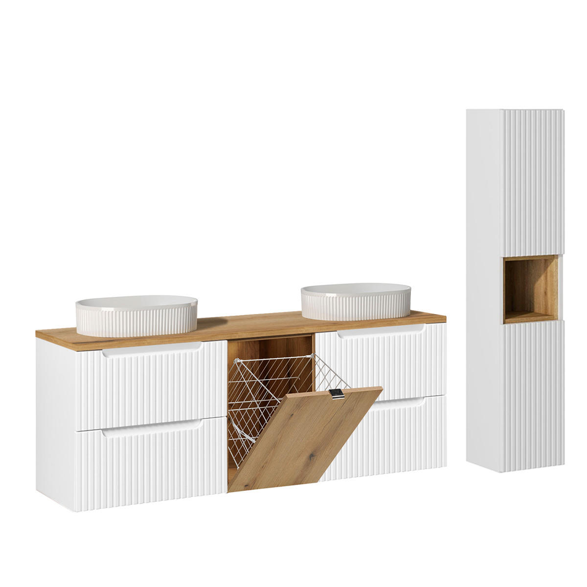 KOUPELNOVÝ NÁBYTEK 160.4cm Riva 2er-Set Bílá a dřevo - bílá, kompozitní dřevo (160.4/59/40cm) - Petits-meubles