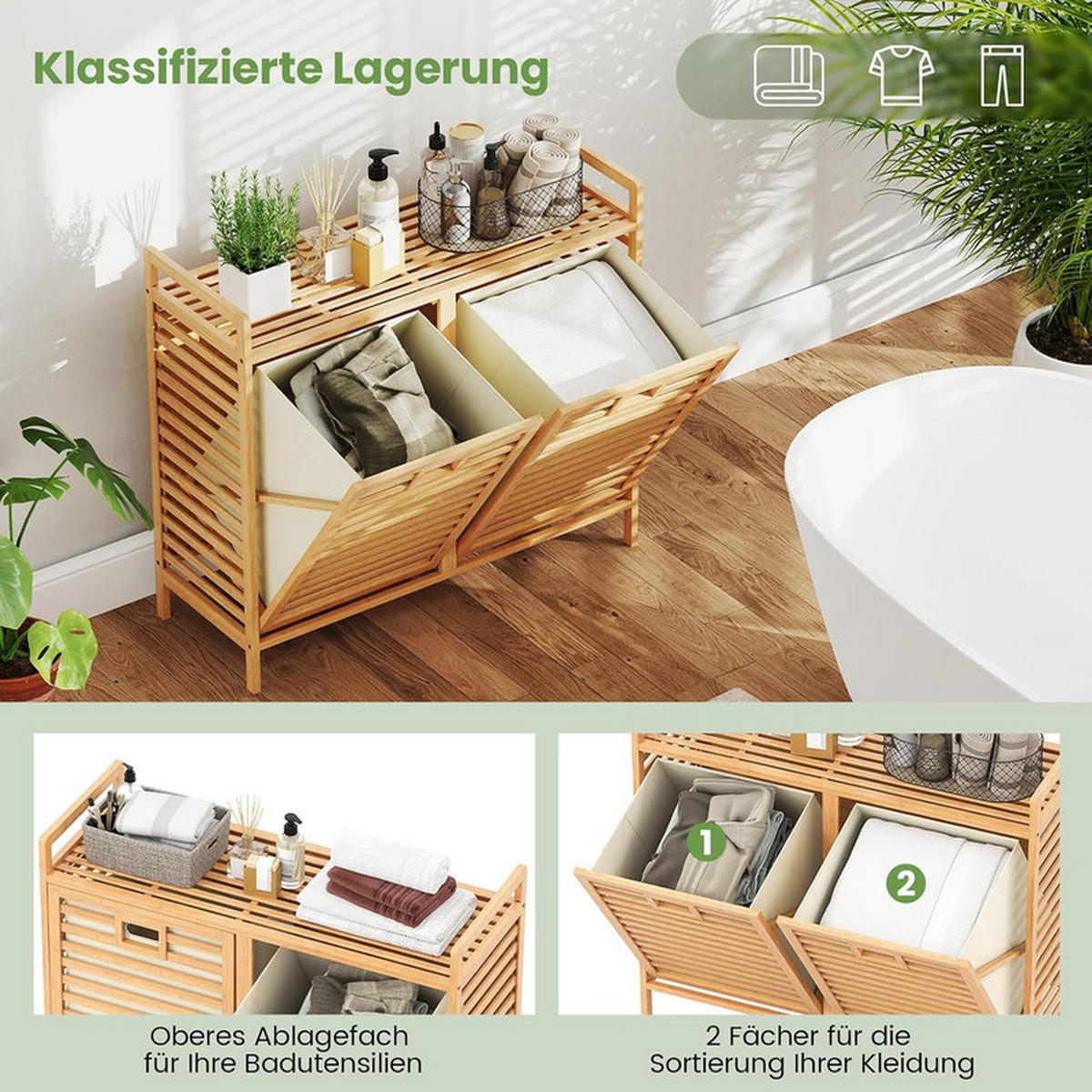 WÄSCHEKORB schwenkbar natur - Naturfarben, Naturmaterialien (80/72/30cm) - COSTWAY