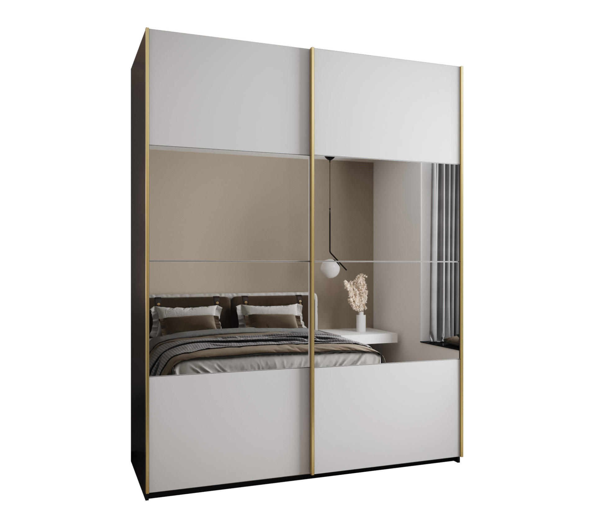 Abiks Möbel Schwebetürenschrank Schwarz, Weiß, Gold 190x245x64 cm