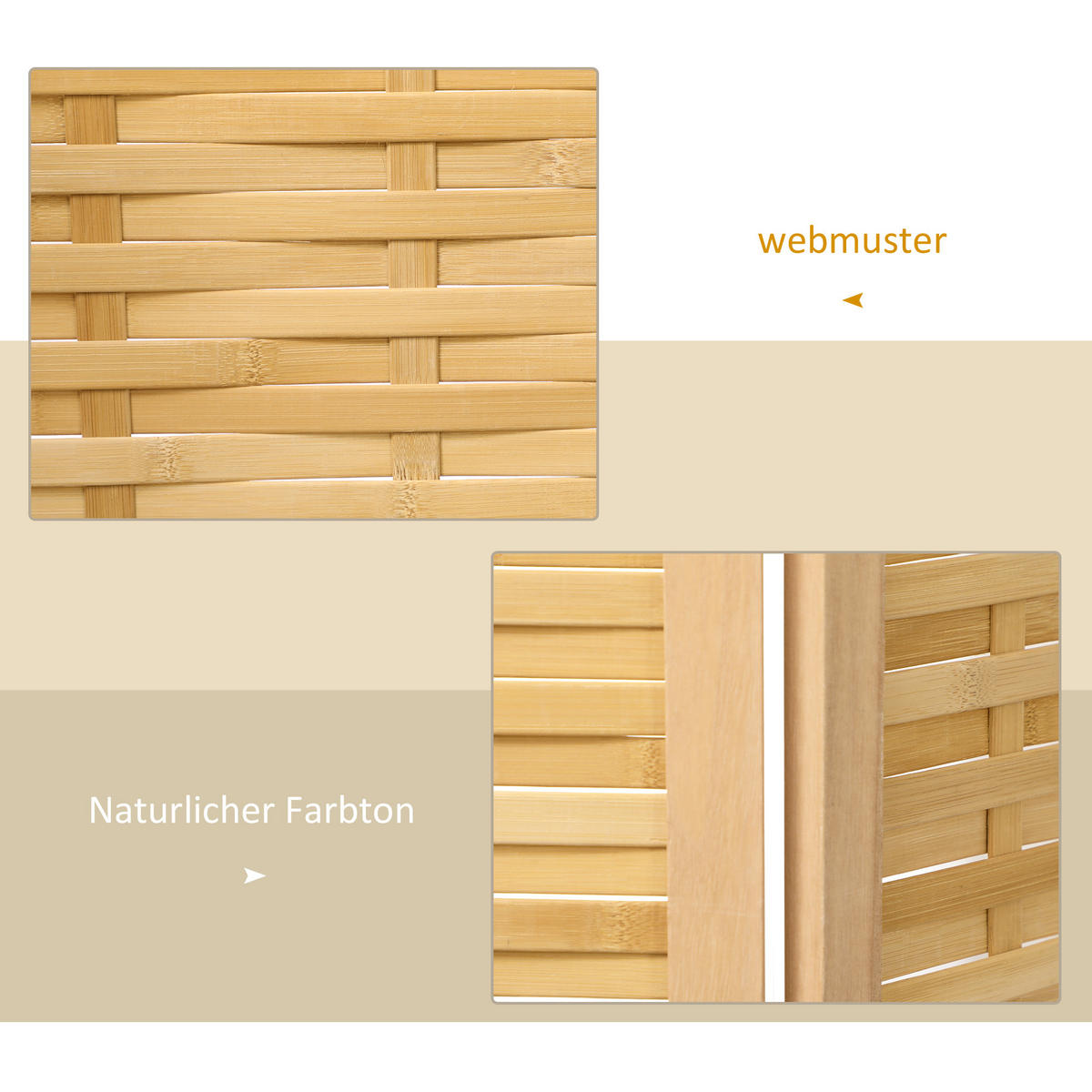 PARAVENT, Bambus, Naturholz - Naturfarben, Naturmaterialien (1.8/170/120cm) - HOMCOM