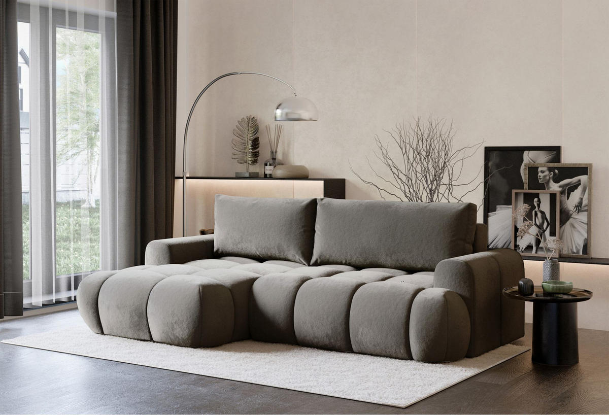 ECKSOFA Ombo Graubraun Velours 280 cm - Hellbraun/Schwarz, Kunststoff/Textil (284/167cm) - Selsey