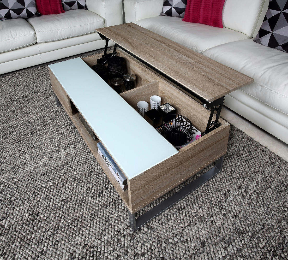 COUCHTISCH Eiche Dekor mit weißer Glasplatte - Eichefarben, Holzwerkstoff (60/110/35cm) - ebuy24