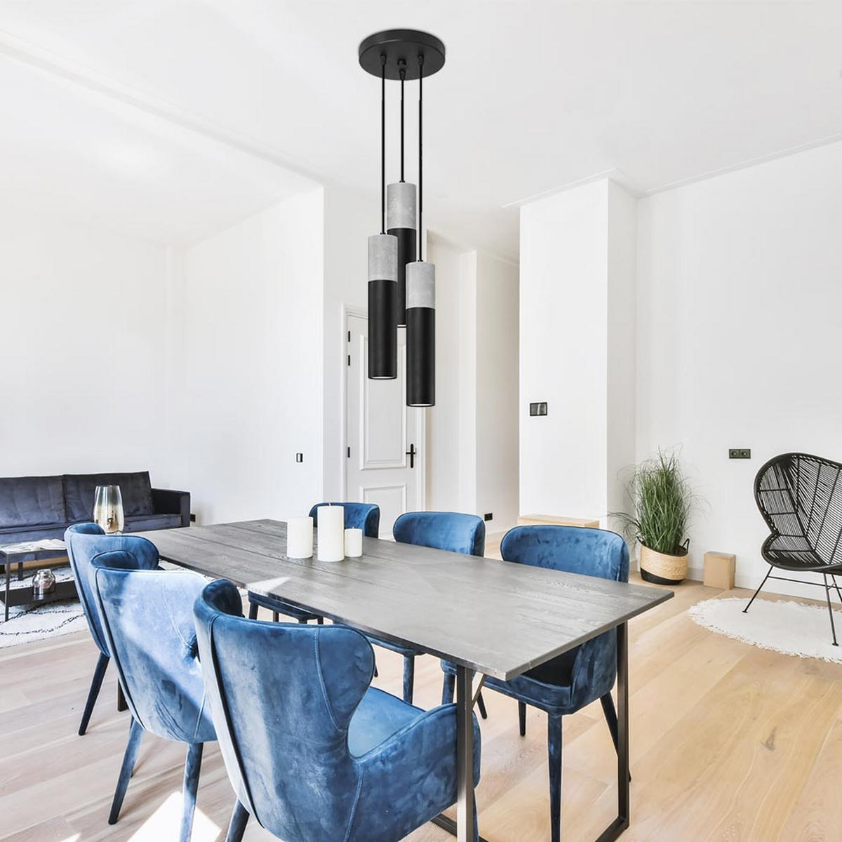 HÄNGELEUCHTE Beton Schwarz 3 flammig - Schwarz, Metall (45/6/90cm)