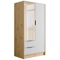 KLEIDERSCHRANK mit Spiegel und Flügeltüren KOLIN 100x200cm Artisan/Weiß - Eiche Artisan/Weiß, Holzwerkstoff (102/200/51cm) - ALTDECOR