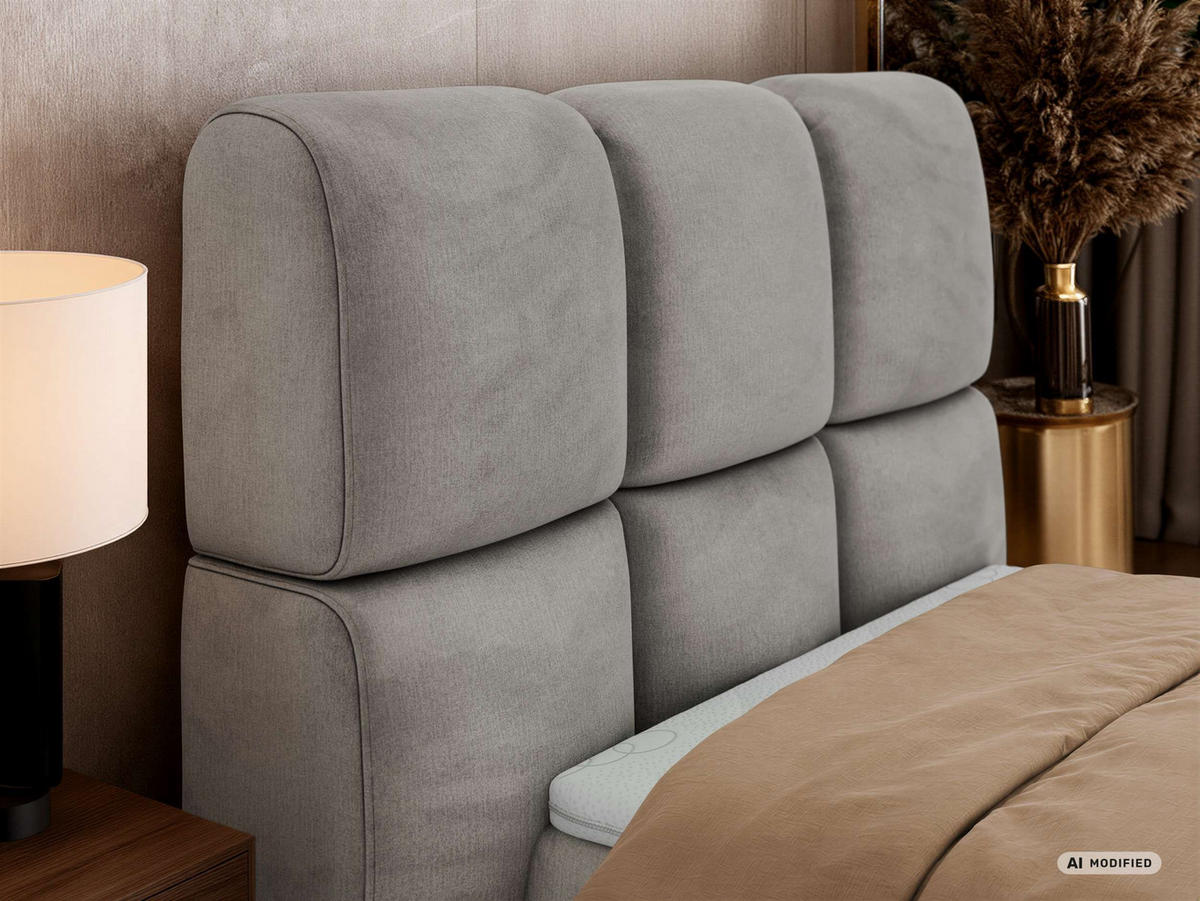 BOXBETT NIRA 90/200 - Hellgrau Velvet - Topper T25 - H4 - Hellgrau/Schwarz, Kunststoff/Textil (90/200cm) - MKS
