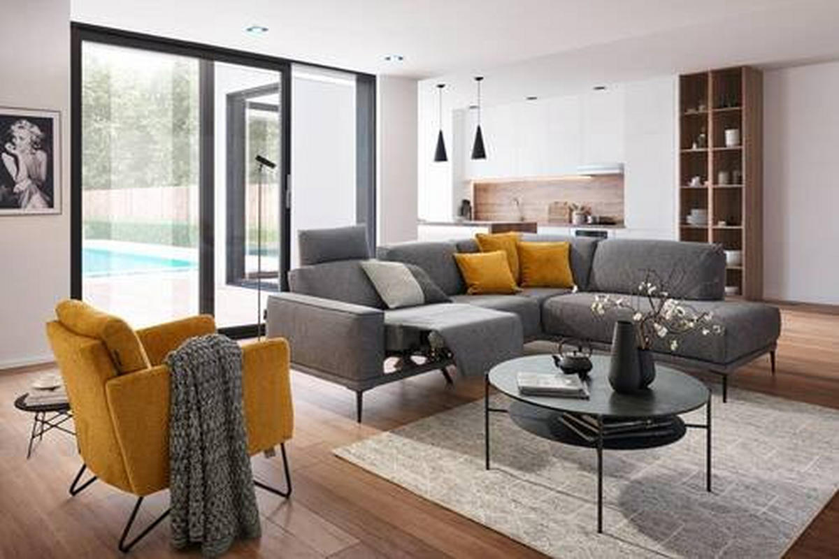 ECKSOFA in Flachgewebe Graphitfarben  - Schwarz/Graphitfarben, Design, Textil/Metall (260/210cm) - Johann Jakob