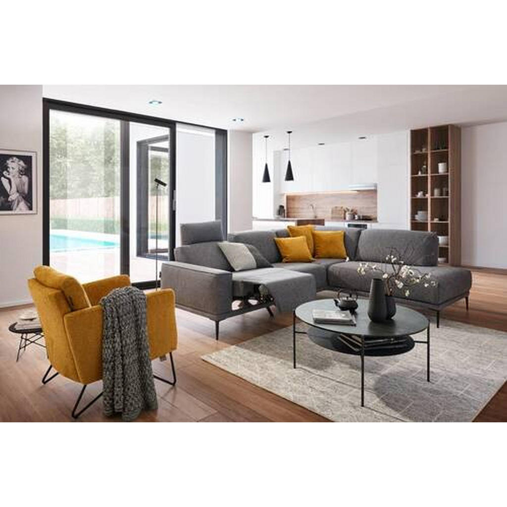 Thumbnail - Johann Jakob Ecksofa, Graphit, Textil, 3-Sitzer, Ottomane rechts, L-Form, 260x210 cm, Fußauswahl, Lederauswahl, planbar,...