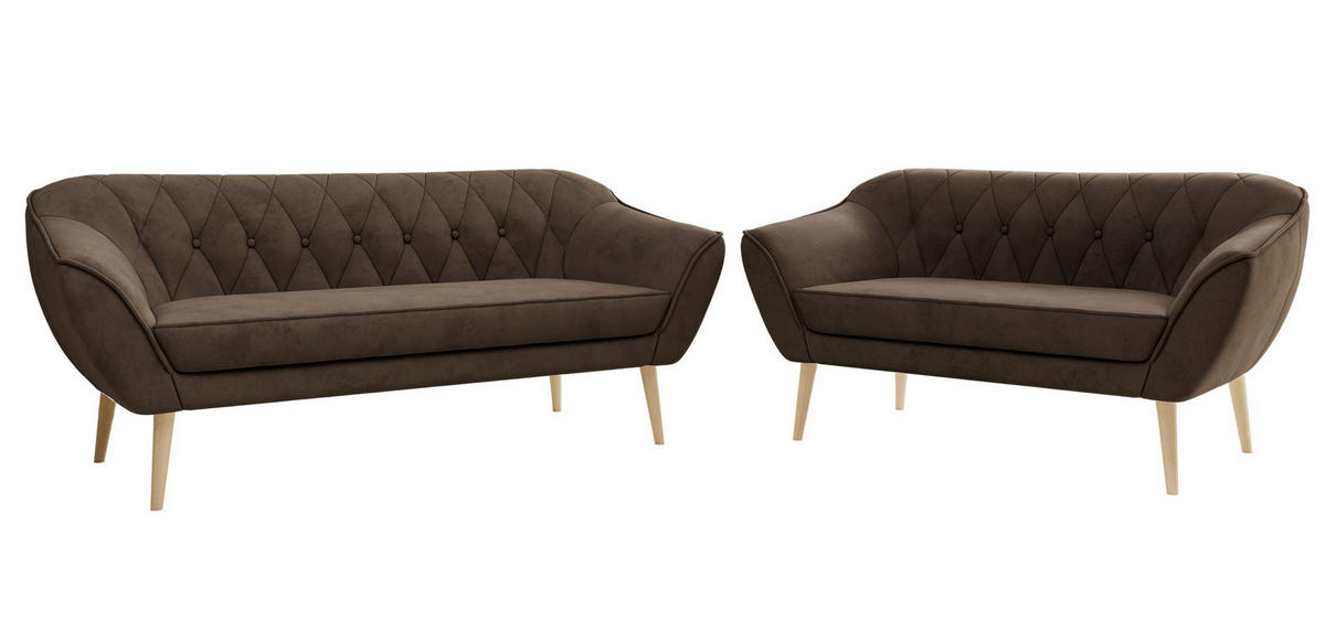 SEDACÍ SOUPRAVA 3+2 PIRS - Hnědá Samet - Dřevěné nohy - tmavě hnědá/barva buku, kompozitní dřevo/textil (180/75/74cm) - MKS