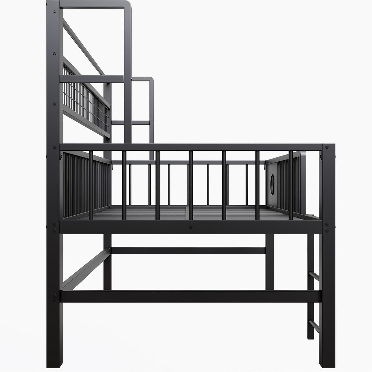 KINDERBETT 90/200 cm schwarz aus Metall und MDF mit Stauraum - Schwarz, Holzwerkstoff (90/200cm) - OKWISH