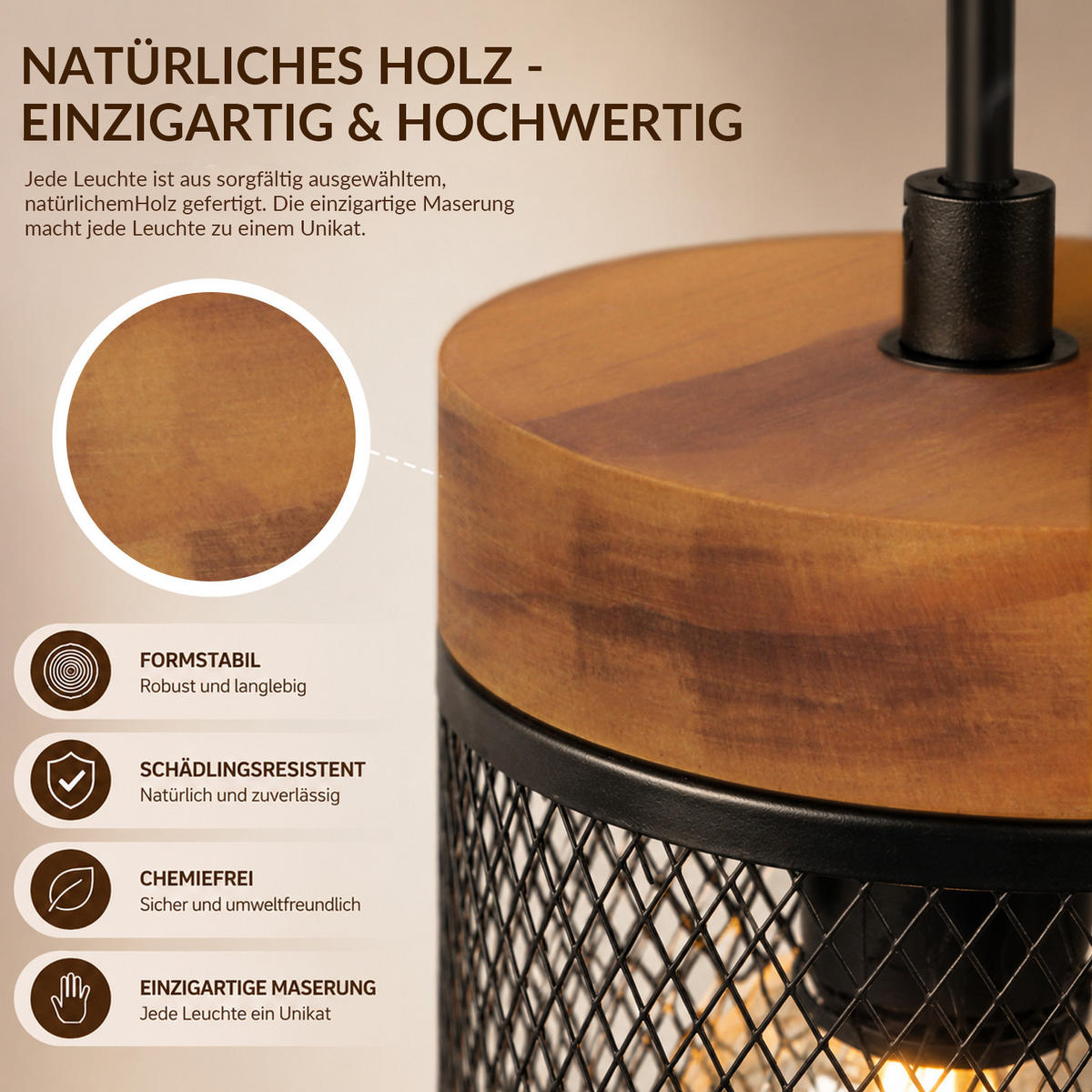 PENDELLEUCHTE Rhyven 65/10/150 cm - Schwarz/Braun, Holz/Metall (65/10/150cm) - ZMH