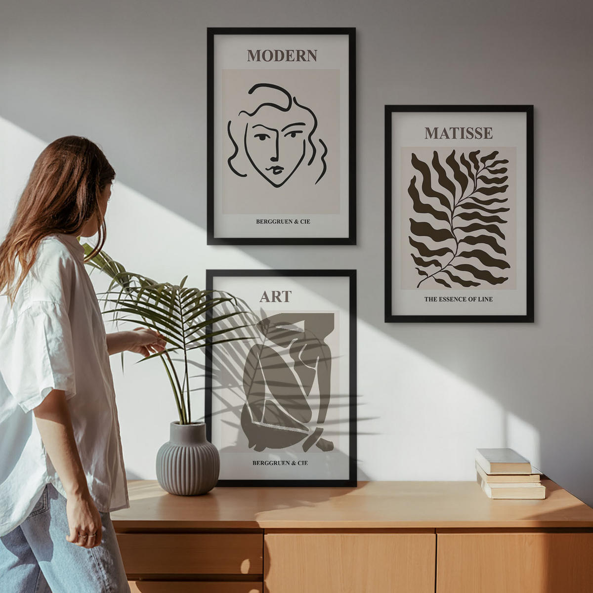 WANDBILDER 3er-Set - 40x60 cm Schwarzer Rahmen - Stilvolle Grafiken, Linien, Zeichen - Schwarz, Kunststoff (40/60cm) - ArtPrintCave