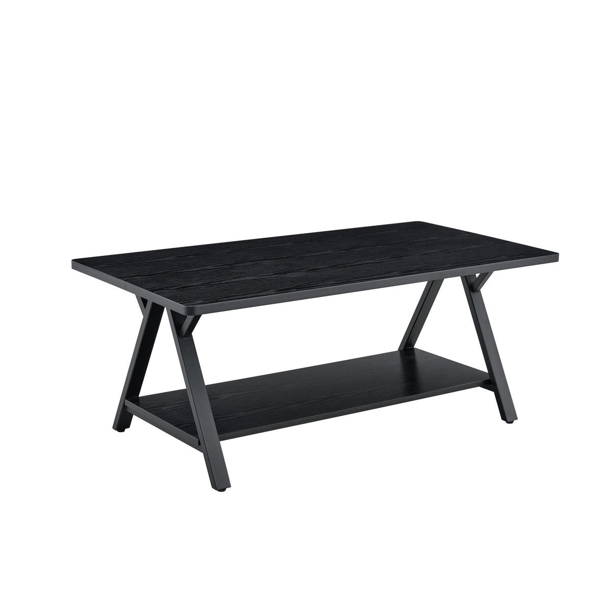 KONFERENČNÍ stolek z MDF a kovu, 110/57/44,5 cm černý, s úložnou policí - černá, kompozitní dřevo (110/57/44.5cm) - BEAOK