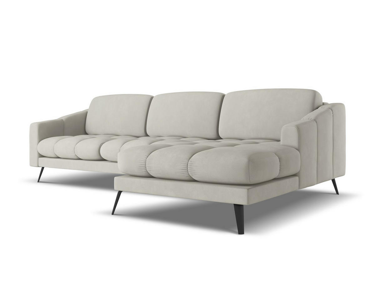 ECKSOFA Rechts Chenille Stoff Beige - Beige/Schwarz, Textil/Metall (264/160cm) - Makamii