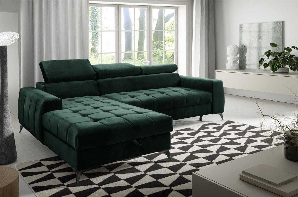 ECKSOFA Agnesa Xs In Salvador - Dunkelgrün, Holzwerkstoff/Textil (260/200cm) - Fun Möbel