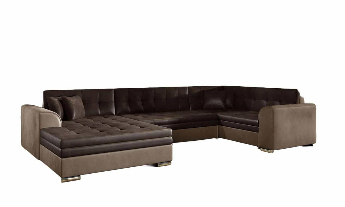 WOHNLANDSCHAFT mit Schlaffunktion, Monolith-Stoff - Chromfarben/Dunkelbraun, Textil/Metall (189/78/338cm) - Eltap