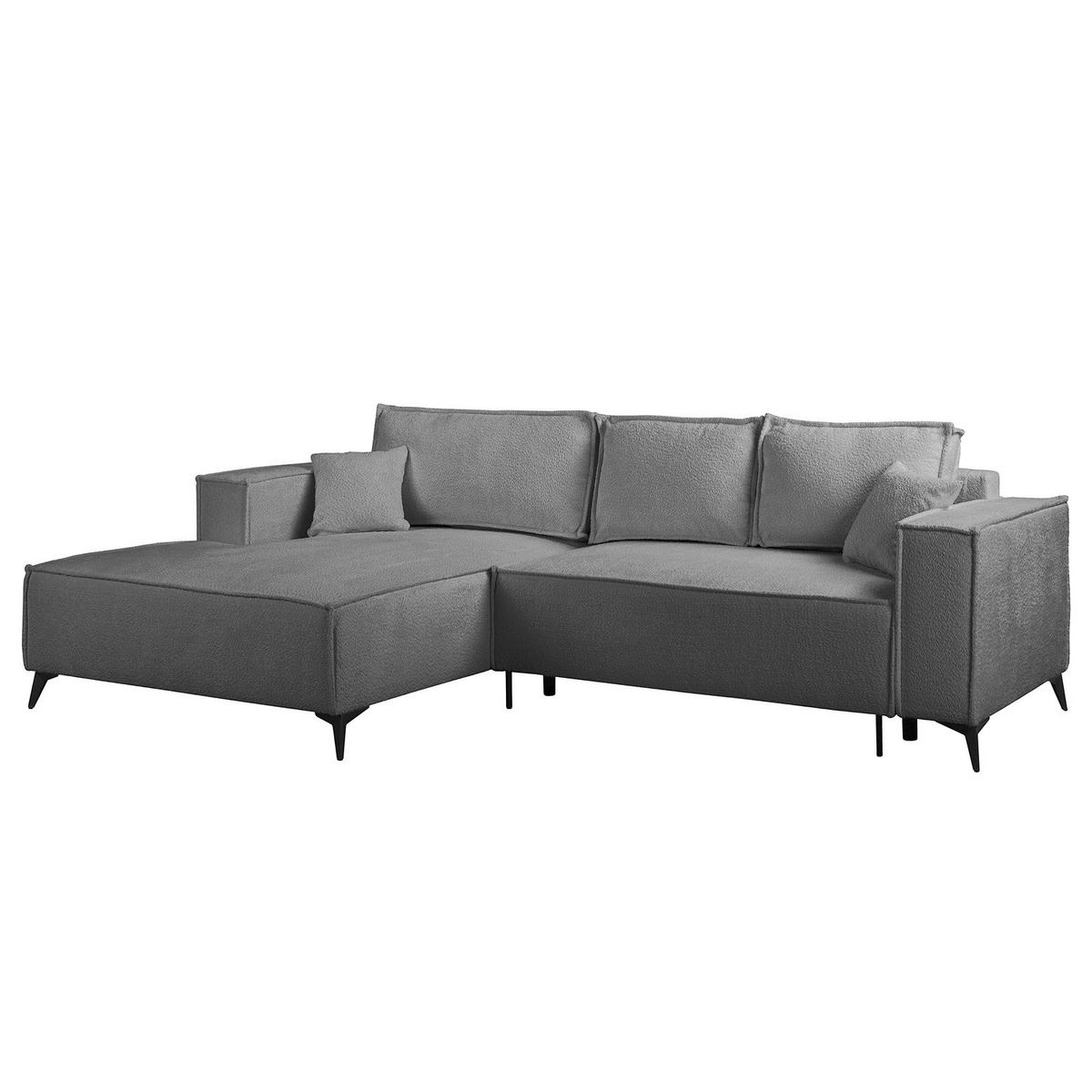 ECKSOFA mit Schlaffunktion - Silberfarben/Schwarz, Textil (294/185cm) - home24