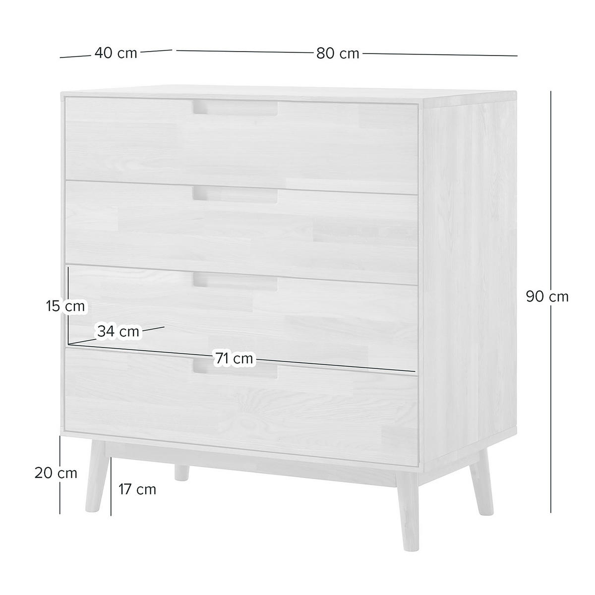 KOMMODE - Eiche massiv - Eiche - Eichefarben, Eichenholz/Holz (80/90/40cm) - home24