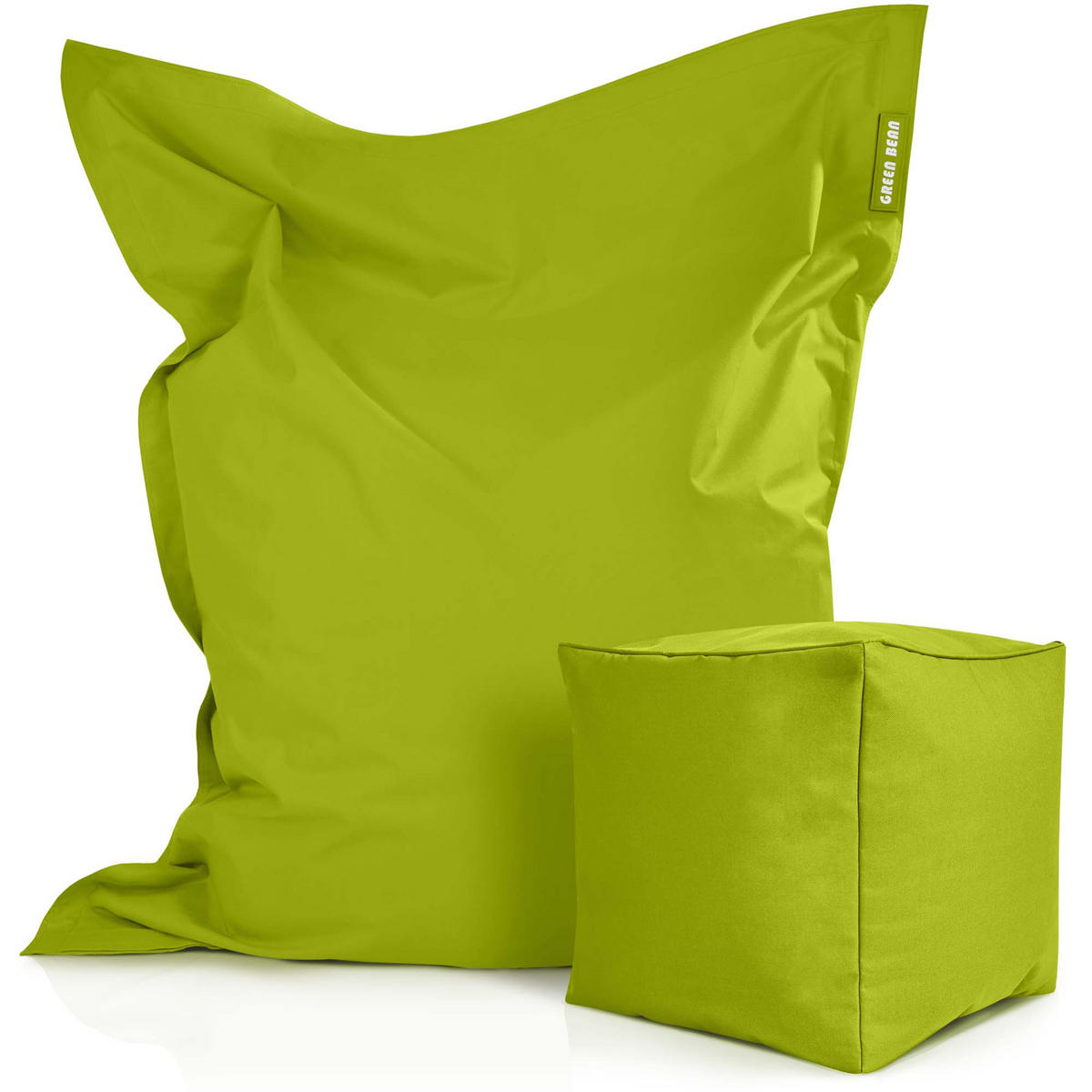 XXL-SITZSACK + Pouf 2er Set - 140x180cm - Grün, Textil (140/25/180cm) - Green Bean