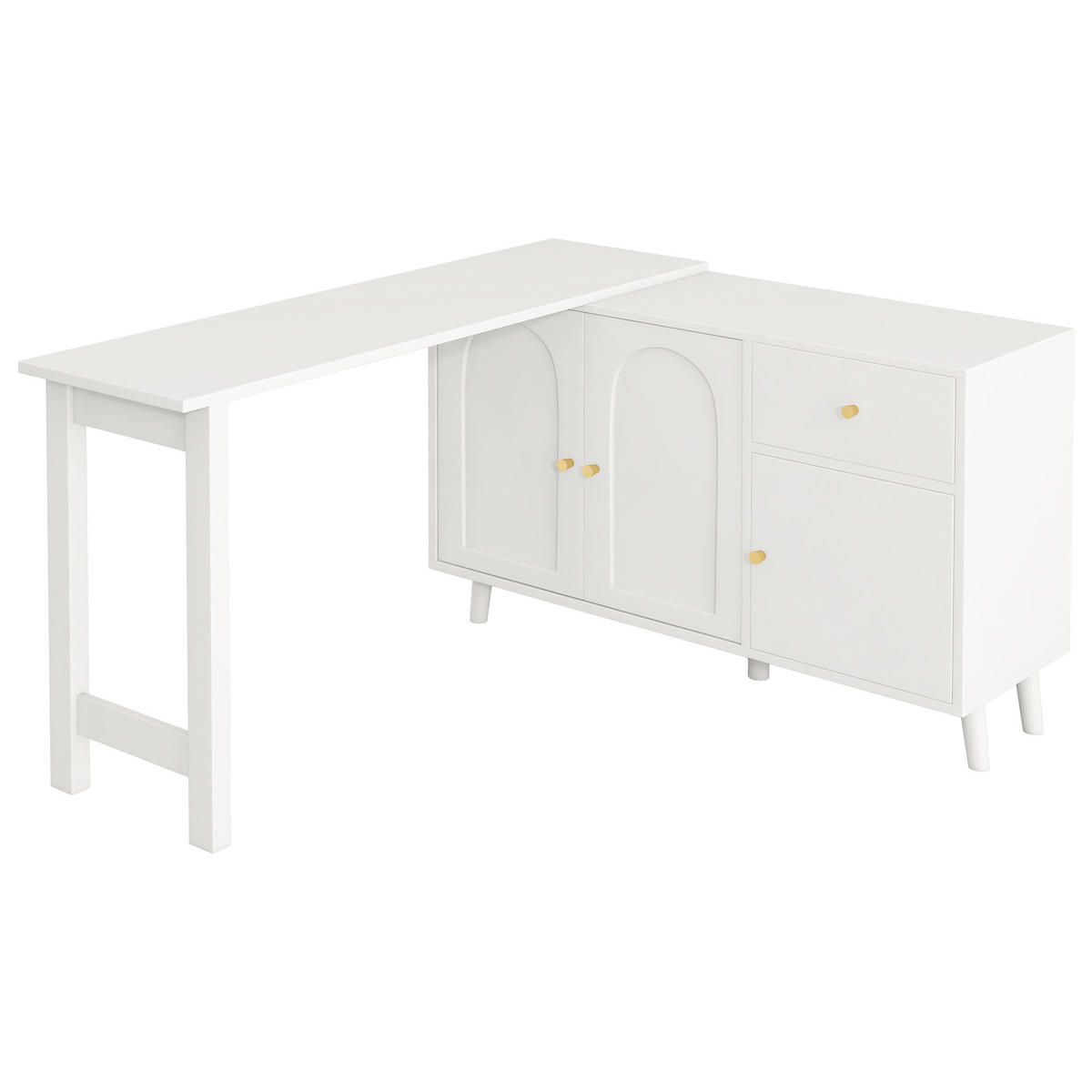 SCHREIBTISCH 120/40/74,5 cm drehbar mit Sideboard und Schublade in Weiß - Weiß, Holzwerkstoff (120/40/74.5cm) - BEAOK