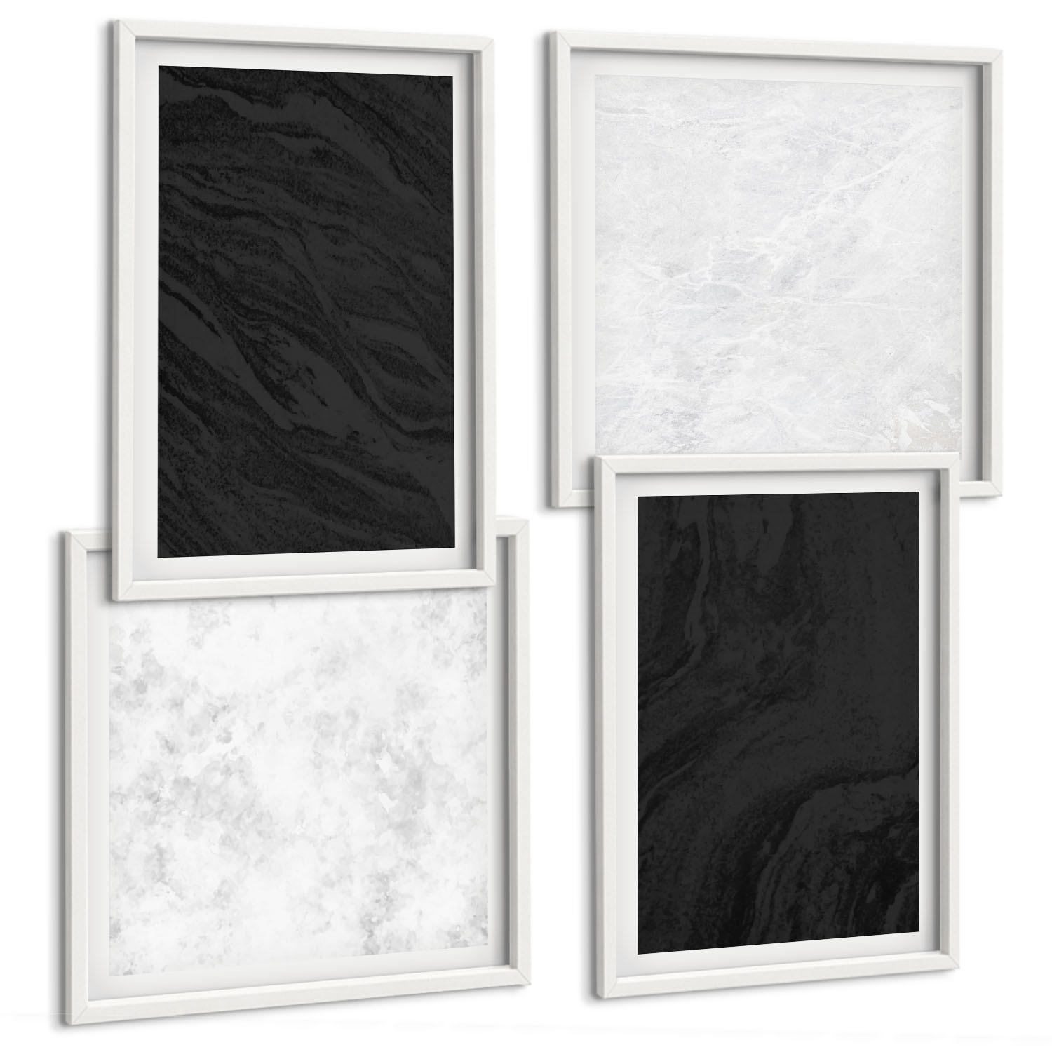 BILDER SET 4er Set - 50x50 cm & 40x60 cm Weißer Rahmen - Dunkles Licht, glamouröse Marmor - Weiß, Kunststoff (50/50cm) - TULUP